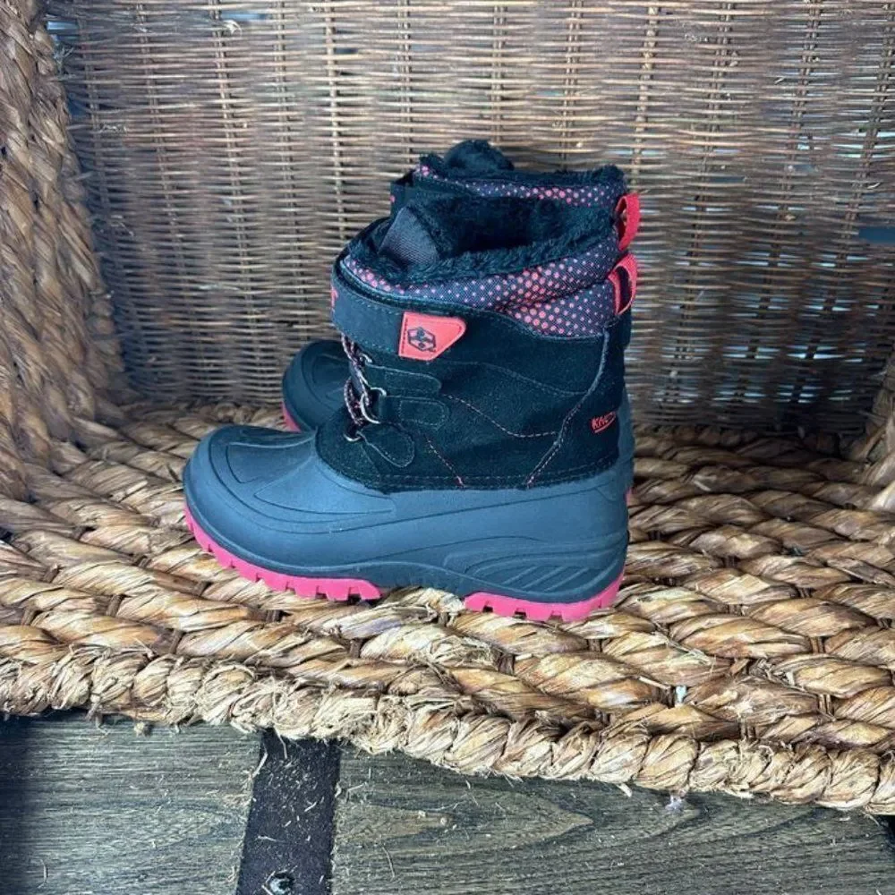 KHOMBU Hickory Kids Size 4M Pink Duck Shoes Black Mid Calf Toddler‎ Winter Boots